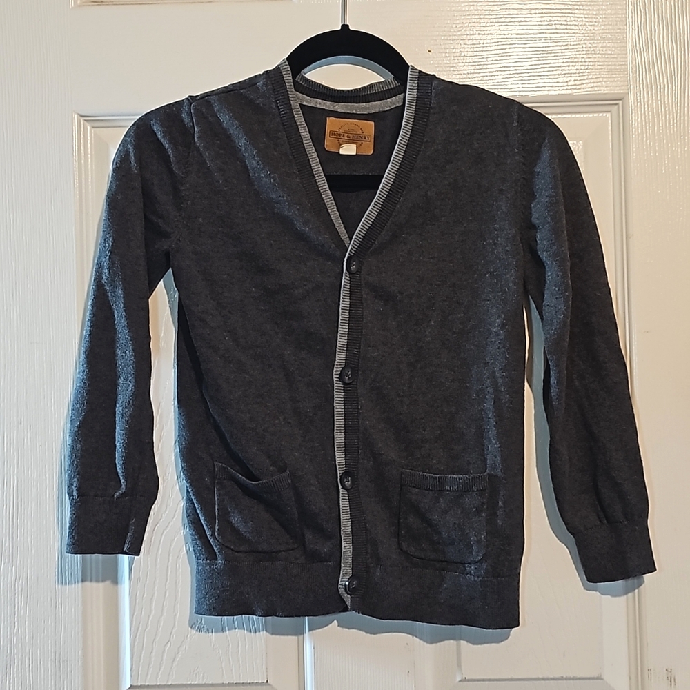 Hope & Henry Boys Cardigan Medium Heather Gray